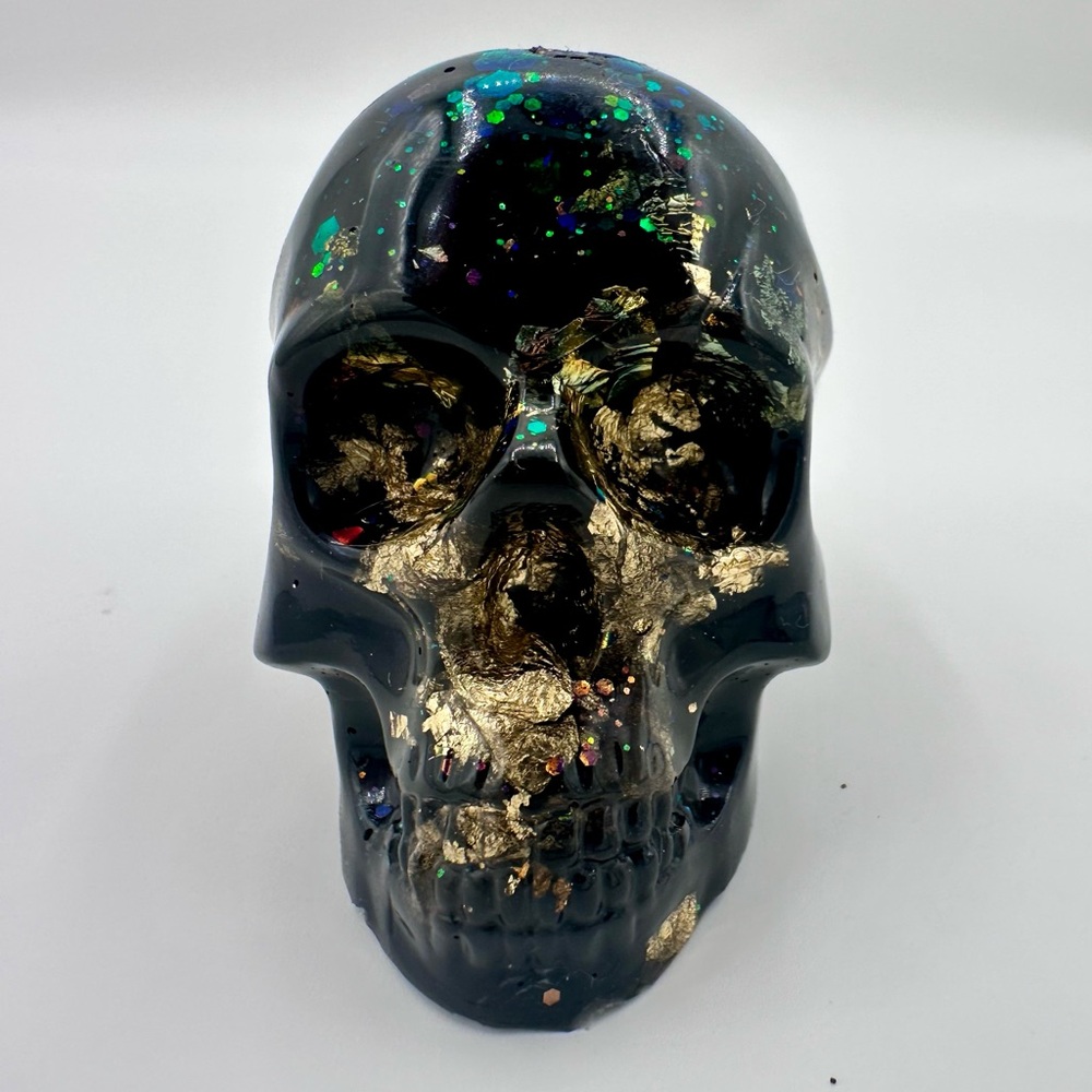 Mystical Black and Gold Skull Sculpture